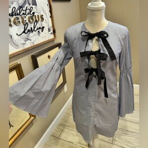 NWOT! ENGLISH FACTORY Blue Striped Dress with Ribbon Ties